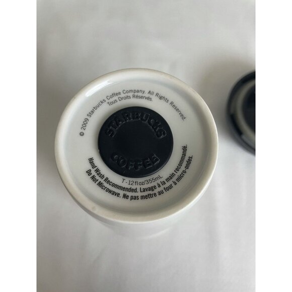 Starbucks Ceramic Siren Logo Travel Mug Cup Locking Lid White Green 12oz 2009 - Picture 9 of 11